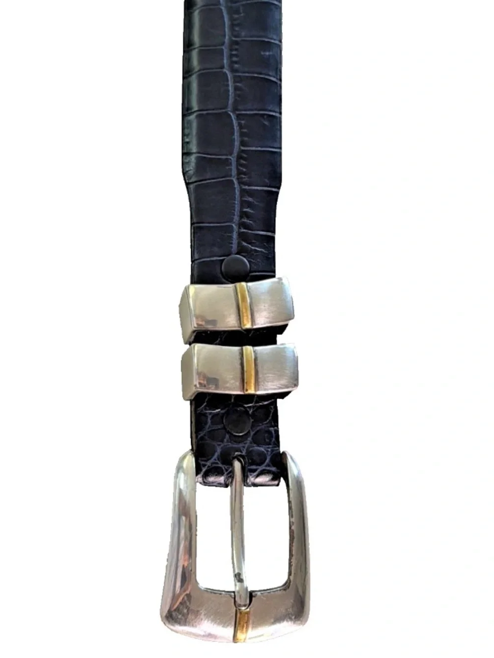 Genuine Italian Calfskin Belt 44 Blue Croc Embossed Leather Silver Tip Western